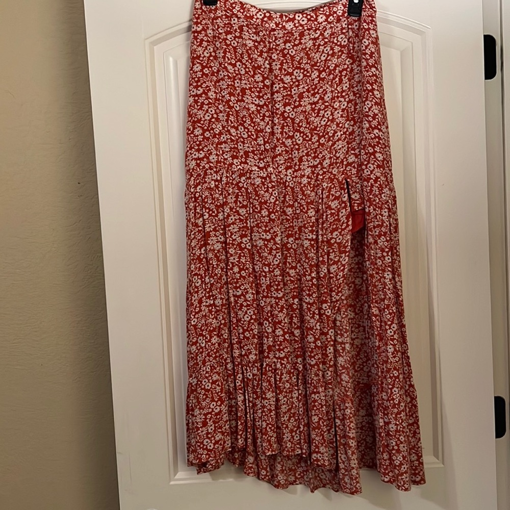 Abercrombie & Fitch Red Floral Midi Skirt
